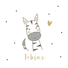 Illustratief geboortekaartje met zebra en kleine hartjes