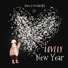 Internationale nieuwjaarskaart lovely new year hartje