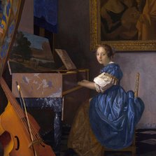 Johannes Vermeer. Zittende Klavecimbelspeelster
