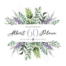 Jubileum uitnodiging 60 jaar klassiek botanisch paars groen