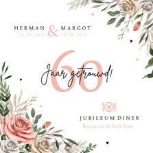 Jubileumfeest uitnodiging vintage bloemen hartjes diner