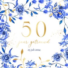 Jubileumkaart Delfts blauw goud uitnodiging