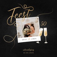 Jubileumkaart feest champagne met foto en gouden linten
