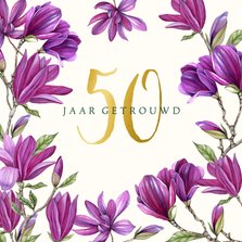 Jubileumkaart paarse magnolia bloemen uitnodiging