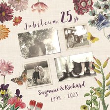 Jubileumkaart voor huwelijk met vintage bloemen 