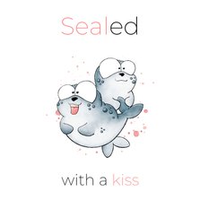 Jubileumsfelicitatie zeehondjes seal it with a kiss