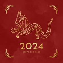 Kaartje voor Chinees nieuwjaar met draak in rood en goud