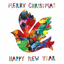 Kerst- en nieuwjaarskaart met een duif in mooie kleuren