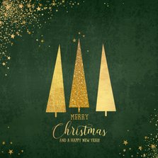 Kerst klassieke donker groene kaart met 3 kerstbomen