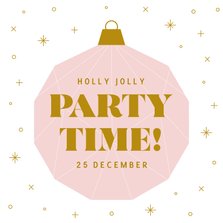 Kerst uitnodiging party time met roze kerstbal