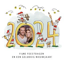 Kerstkaart 2024 foto en met kerstmannen