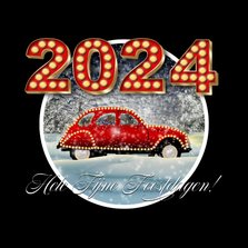 Kerstkaart auto in sneeuw 2024 RB