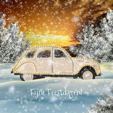 Kerstkaart auto in winters landschap A