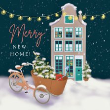 Kerstkaart bakfiets voor huis 