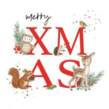 Kerstkaart - Bosdieren Merry XMas