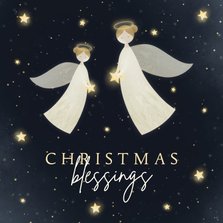Kerstkaart Christmas Blessings met 2 engelen en sterren