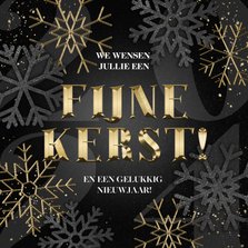 Kerstkaart Fijne Kerst gouden sneeuwvlokken en jaartal 2025