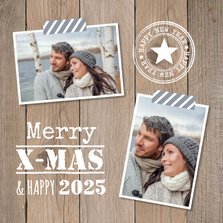 Kerstkaart foto houtlook stempels