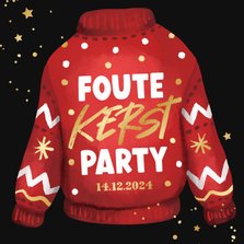 Kerstkaart foute kerst party uitnodiging kersttrui goud