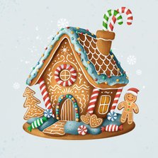 Kerstkaart gingerbread huisje snoep illustratie 
