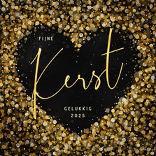 Kerstkaart hart met confetti goudlook