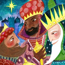 Kerstkaart illustratie drie koningen wijzen relikwieen