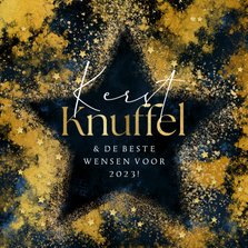 Kerstkaart 'Kerst knuffel' silhouet ster goudlook spetters