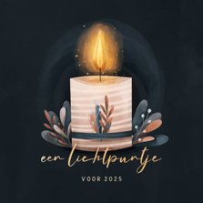 Kerstkaart lichtpuntje kaars met takjes