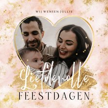 Kerstkaart liefdevolle feestdagen hartjes goud foto