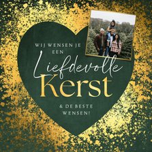 Kerstkaart liefdevolle kerst hart goudlook velvet groen foto