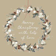 Kerstkaart merry christmas and lots of love kerstkrans