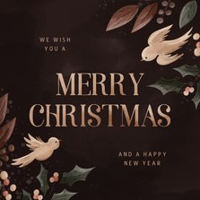 Kerstkaart Merry Christmas met takjes en duiven