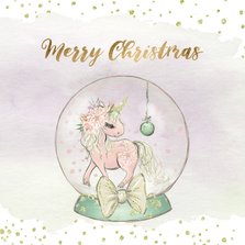 Kerstkaart met globe en eenhoorn
