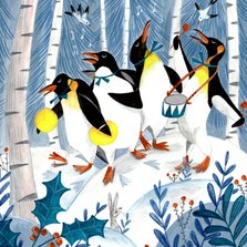 Kerstkaart muziek met de pinguins