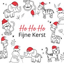 Kerstkaart - Safaridieren met kerstmuts