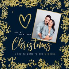 Kerstkaart save the date goud confetti hartjes foto