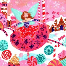 Kerstkaart sugar plum fairy ballerina in de sneeuw