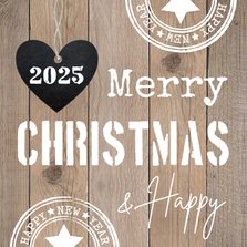 Kerstkaart typografie hartje houtlook