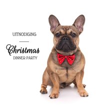 Kerstkaart uitnodiging - Franse Bull Dog met rode strik