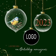 Kerstkaart zakelijk glazen kerstballen met logo