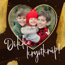 Kerstkaartje Fries dikke krystkrûp met foto in hart bruin