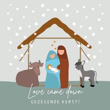 Kerststal met dieren en Jozef, Maria en Jezus