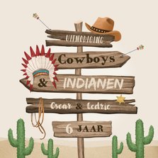 Kinderfeestje cowboys indianen wegwijzers western hout