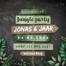Kinderfeestje uitnodiging jungle wegwijzers krijt