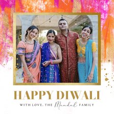Kleurrijke Diwali kaart fotokaart verfstrepen warm goud