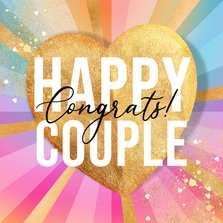 Kleurrijke felicitatiekaart getrouwd regenboog goud hartjes