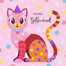 Kleurrijke kat verjaardagskaart met confetti