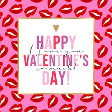Kleurrijke valentijnskaart sexy lippen watercolor hart goud
