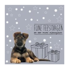 KNGF kerstkaart met hond en cadeautjes