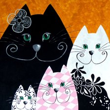 Kunstkaart Zwart Roze katten